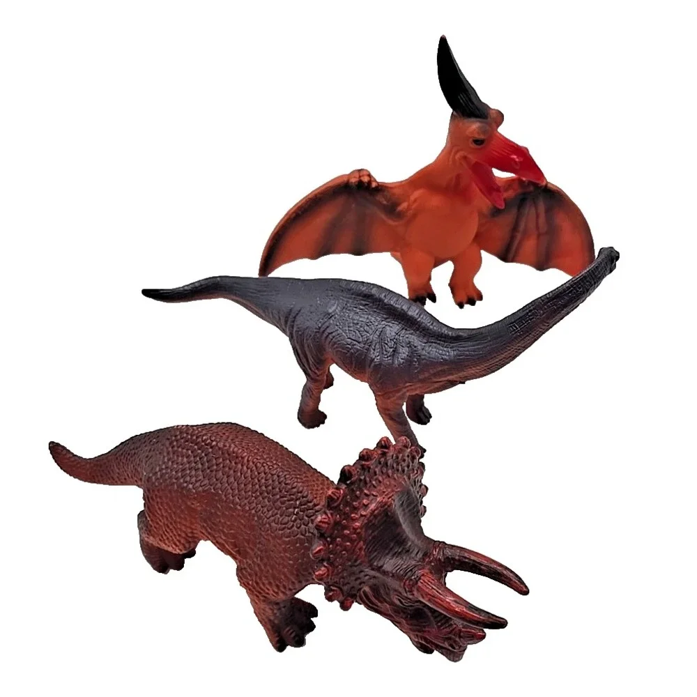 Dinosaur Triceratops Brontosaurus Pterodactyl Soft Rubber Toy Figures Lot